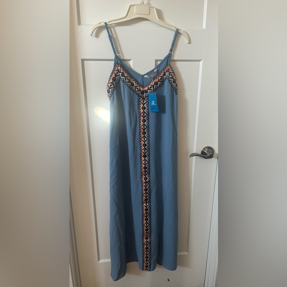 Cupshe Blue Maxi Dress with Colorful Embroidery